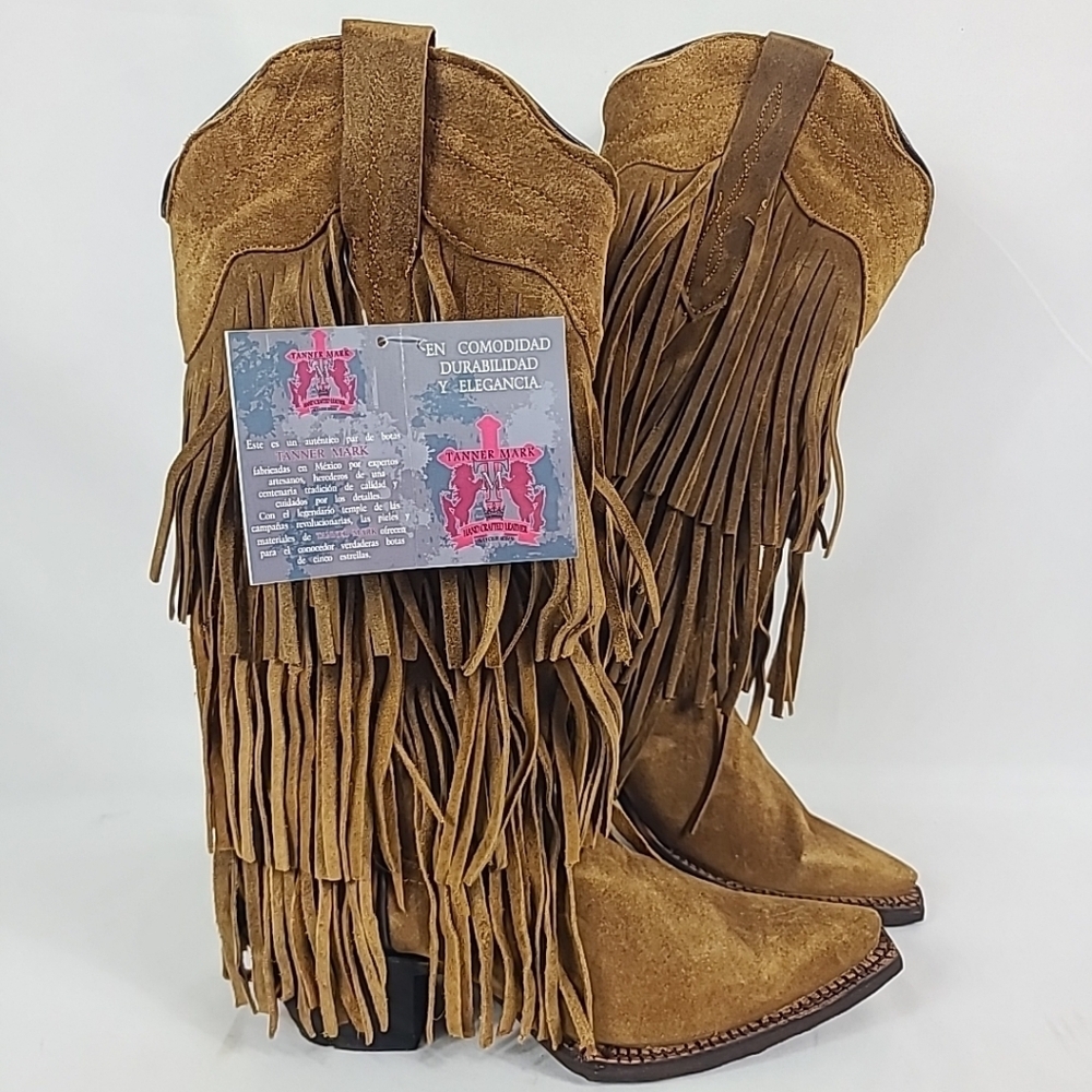 NEW Tanner Mark Women's Fringe Suede Leather Snip Toe Western Boots Sz 6